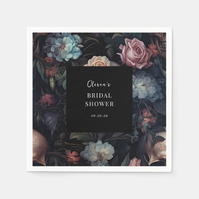 Dark and Moody Floral Gothic Bridal Shower  Napkins (Front)