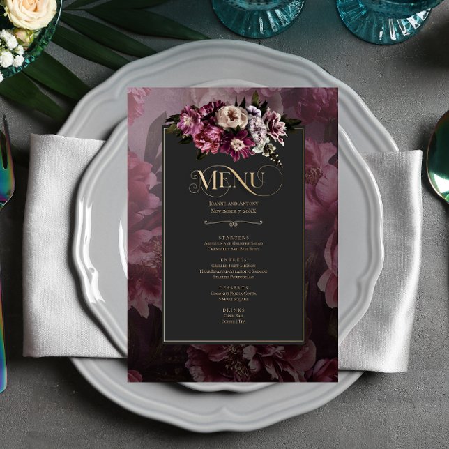 Dark and Moody Floral Menu Card (Creator Uploaded)