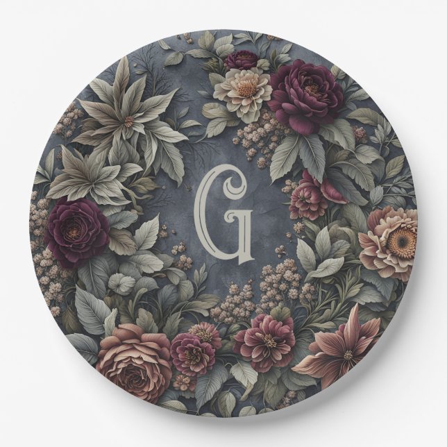 Dark and Moody Floral Paper Plates (Front)