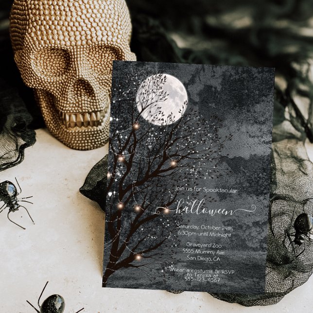Dark and Moody Full Moon Halloween Tree Invitation (Creator Uploaded)