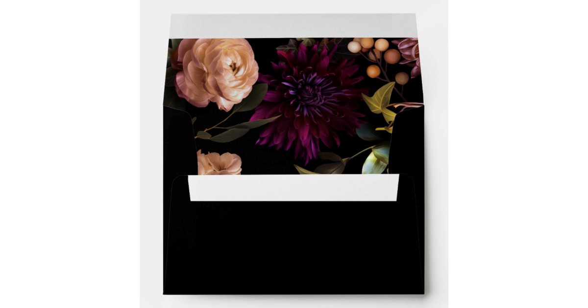 Dark and Moody Gothic Black Floral Bridal Shower Envelope | Zazzle