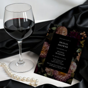 Dark and Moody Gothic Black Floral Bridal Shower Invitation
