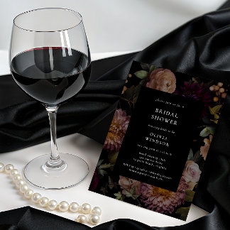 Dark and Moody Gothic Black Floral Bridal Shower Invitation