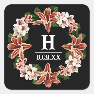 Dark and Moody Monogram Sticker Black Botanical