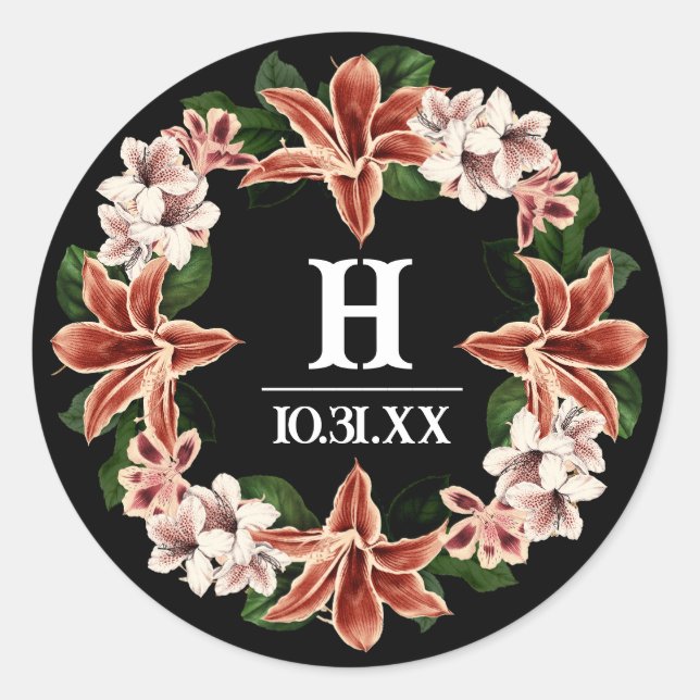 Dark and Moody Monogram Sticker Black Botanical (Front)