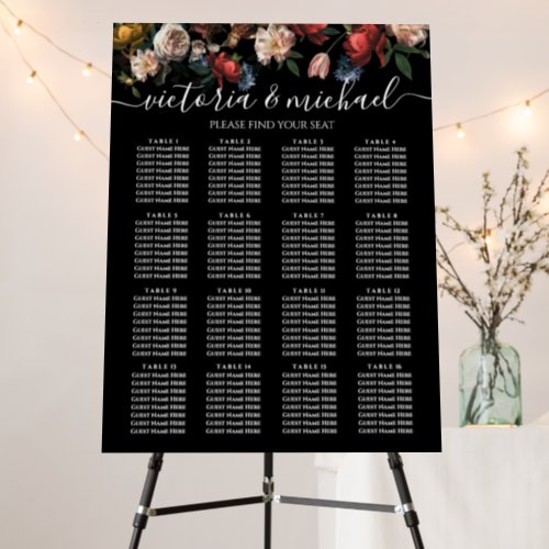 Dark and Moody Rembrandt Floral Seating Chart 16  Foam Board