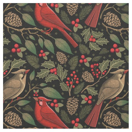 Dark and Moody Winter Cardinals Fabric