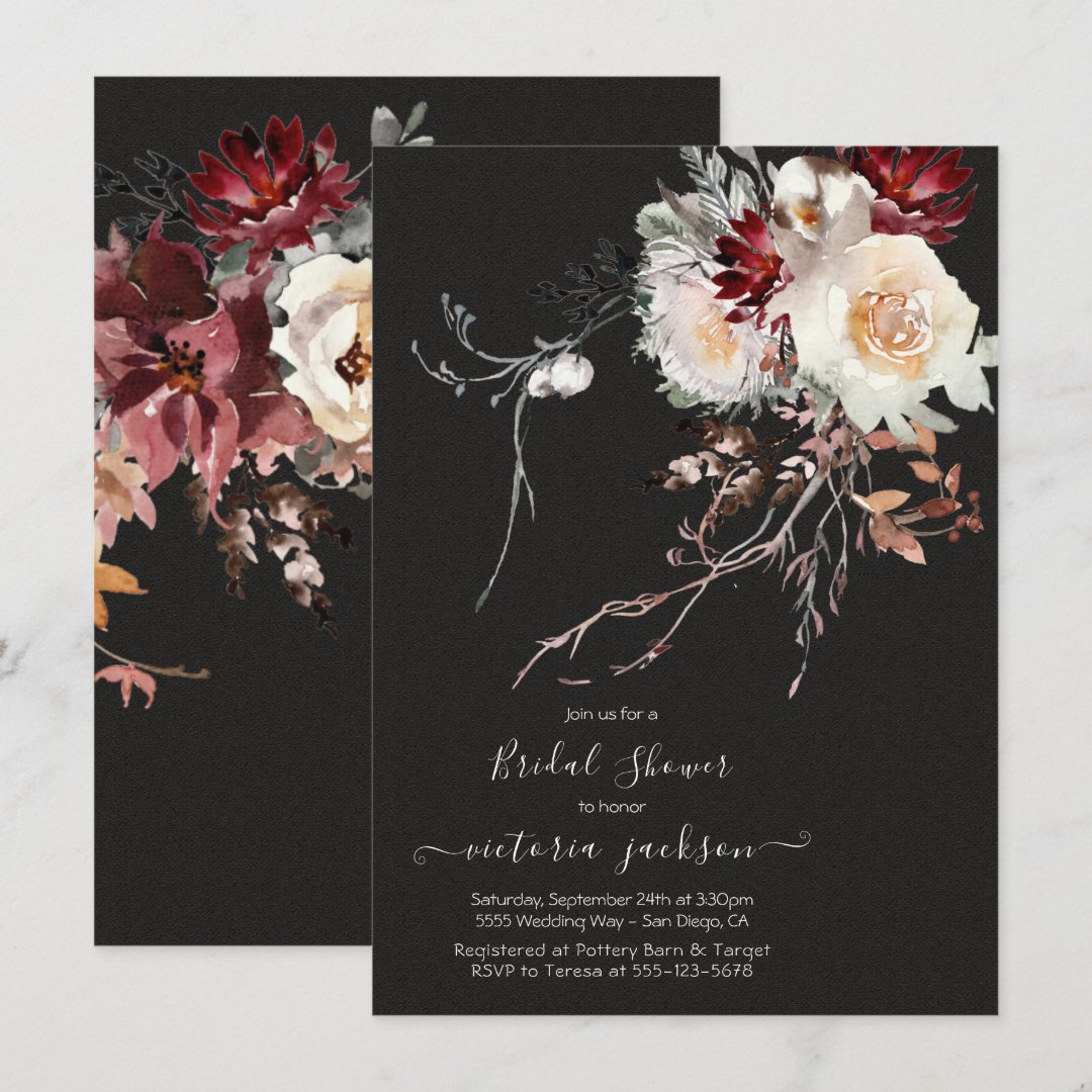 Dark and Moody Winter Floral Bridal Shower Invitation Zazzle