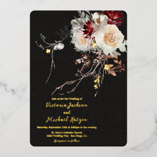 Dark and Moody Winter Floral Foi Wedding Foil Invitation