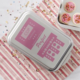 Dark and pale pink initials name circle shapes cake pan