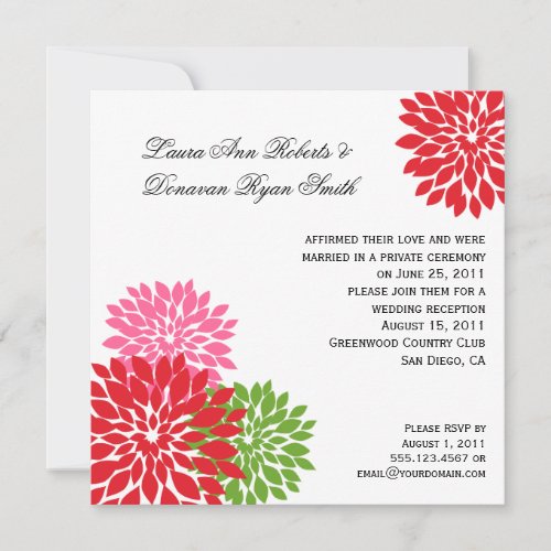 Dark and Pale Pink Lime Green Flower Petals Personalized Invitation