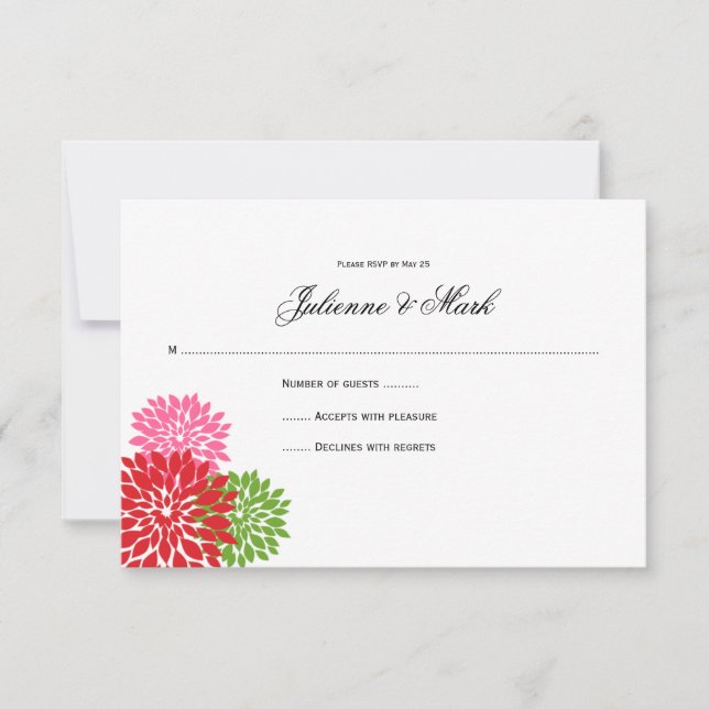 Dark and Pale Pink Lime Green Flower Petals RSVP (Front)