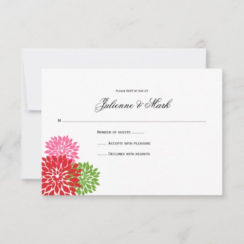 Dark and Pale Pink Lime Green Flower Petals RSVP Personalized Invitations