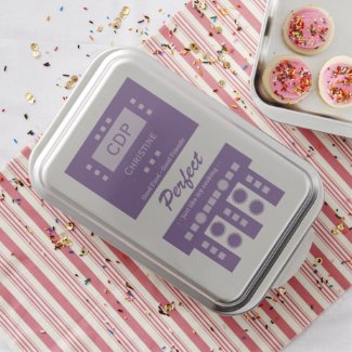 Dark and pale purple initials name circle shapes cake pan