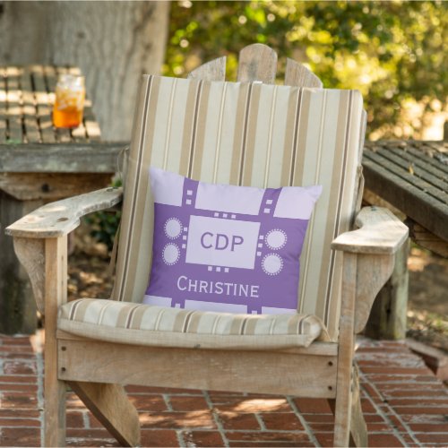 Dark and pale purple initials name circle shapes outdoor pillow