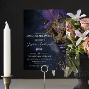 Dark and Purple Masquerade Party Birthday Invitation