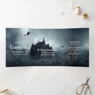 Dark and Spooky Night Halloween Party Tri-Fold Invitation