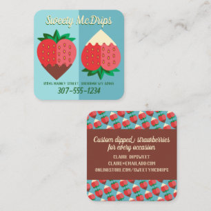 dark and white chocolate covered strawberry fruit  square business card
