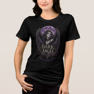 Dark Angel Moon Wings Gothic Rhinestone Fallen Art Tri-Blend Shirt