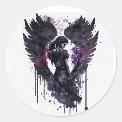 Dark Angel Valentine With Inky Dark Wings Classic Round Sticker
