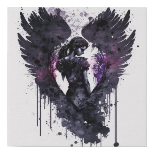 Dark Angel Valentine With Inky Dark Wings Faux Canvas Print