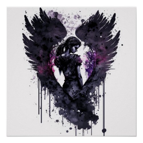 Dark Angel Valentine With Inky Dark Wings Poster