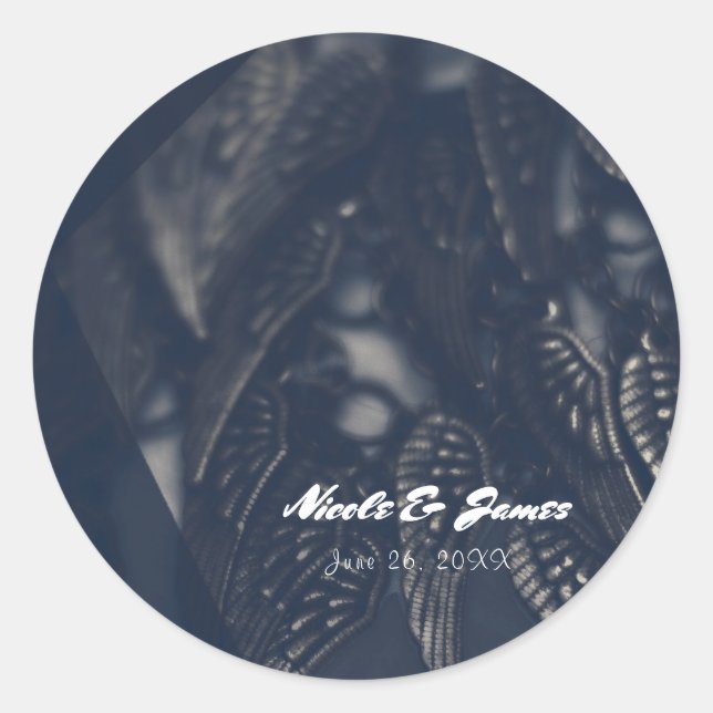 Dark Angel Wings Gothic Glam Personalized Favor Classic Round Sticker (Front)