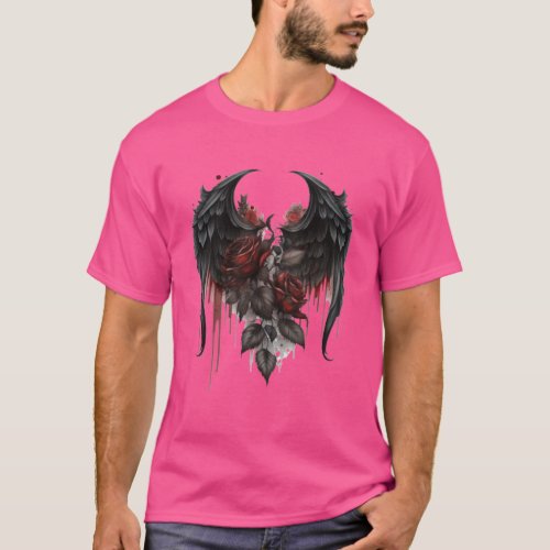 Dark Angel Wings Watercolor Clipart T_Shirt Design