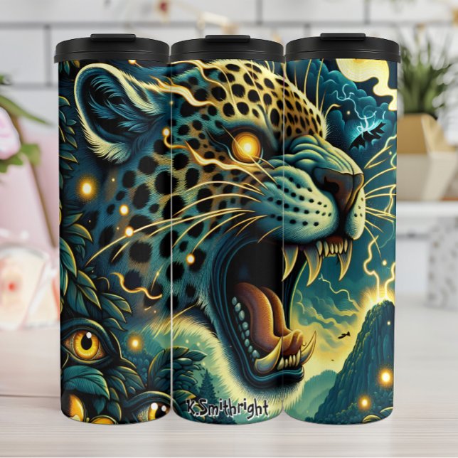 Dark Angry Jaguar Fantasy Illustration Thermal Tumbler (Creator Uploaded)