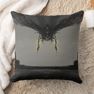 Dark Anime Fantasy Crow and Demon Art Throw Pillow