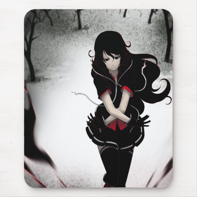 Dark Anime Girl - On White Mouse Pad (Front)