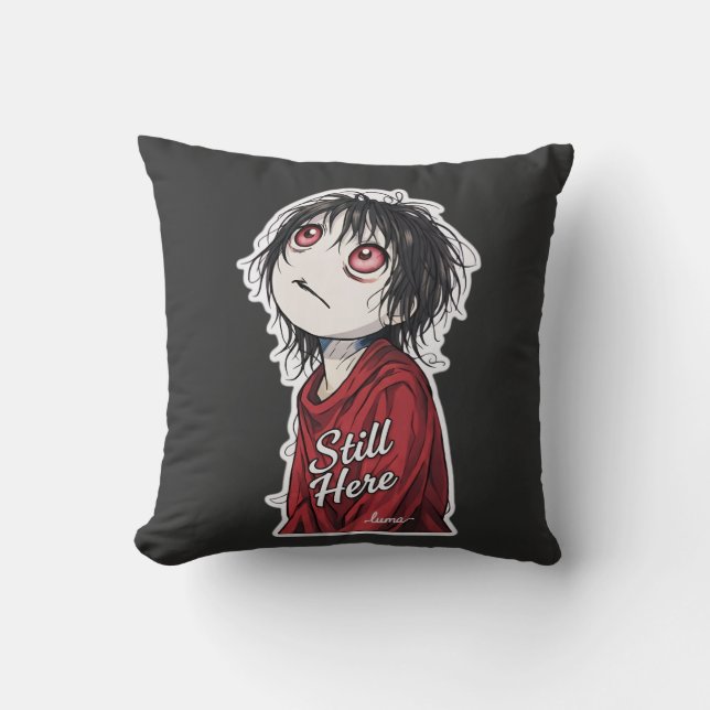 Dark Anime  "Still Here" Aesthetic Gothic Illustra Throw Pillow (Front)