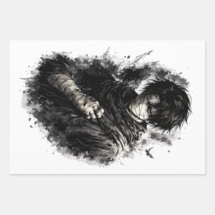 Dark Anime Warrior Bandaged Ninja Grunge Art Wrapping Paper Sheets