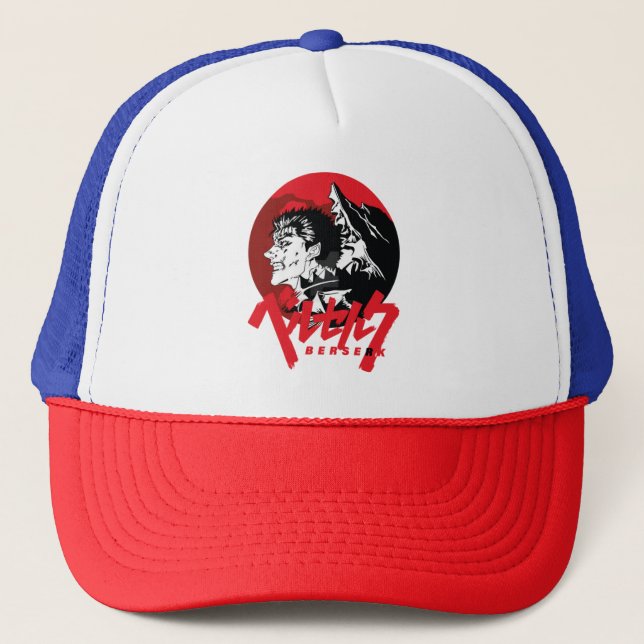 Dark Anime Warrior Retro Red Art Trucker Hat (Front)
