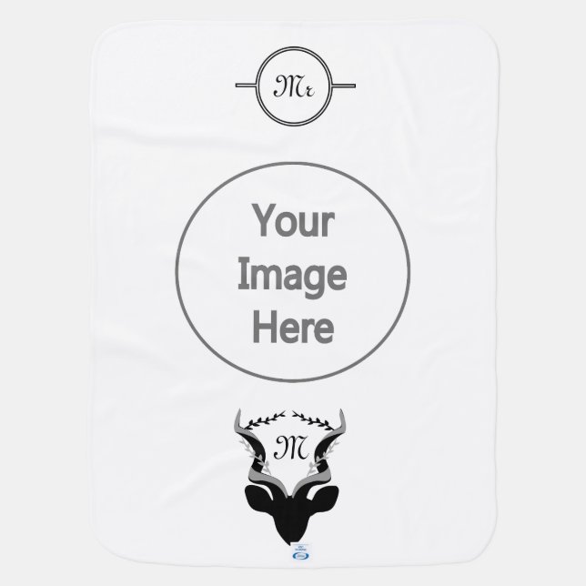 Dark Antelope Silhouette Monogram Baby Blanket (Back)