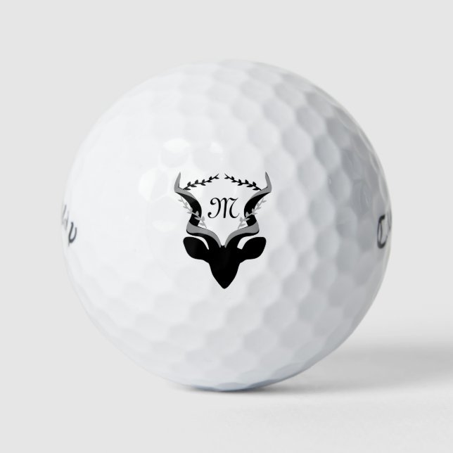 Dark Antelope Silhouette w Customized Monogram Golf Balls (Front)