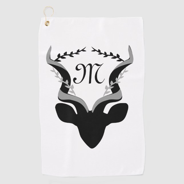 Dark Antelope Silhouette w Customized Monogram Golf Towel (Front)
