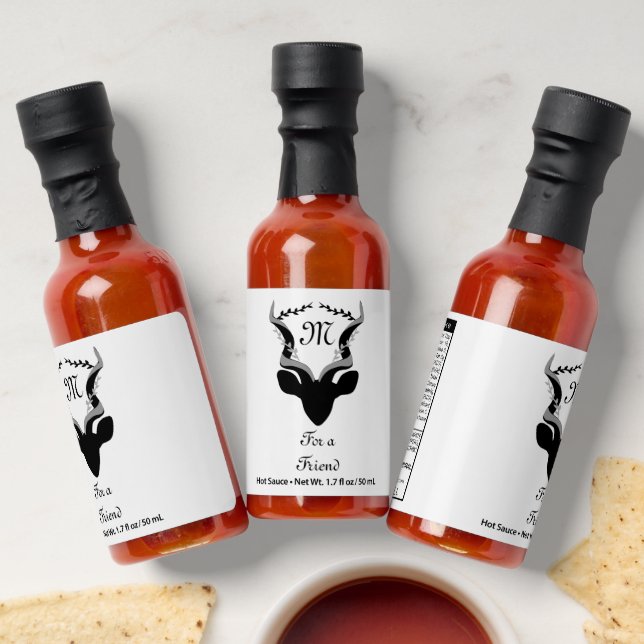 Dark Antelope Silhouette w Customized Monogram Hot Sauces (Laydown)