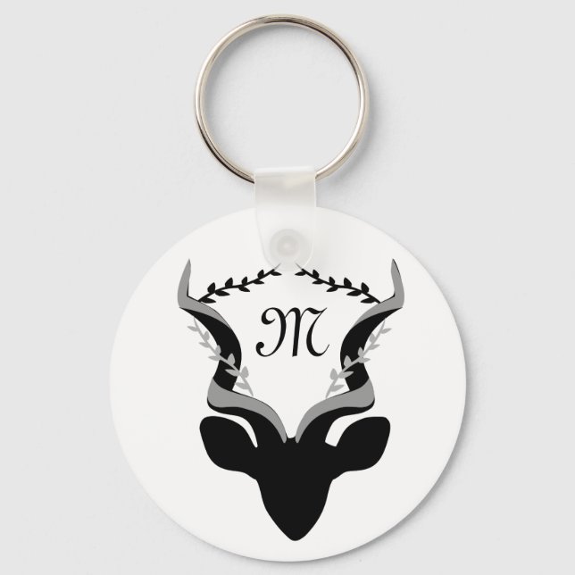 Dark Antelope Silhouette w Customized Monogram Keychain (Front)