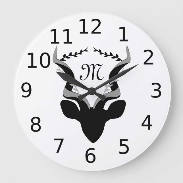 Dark Antelope Silhouette w Customized Monogram Large Clock (Front)