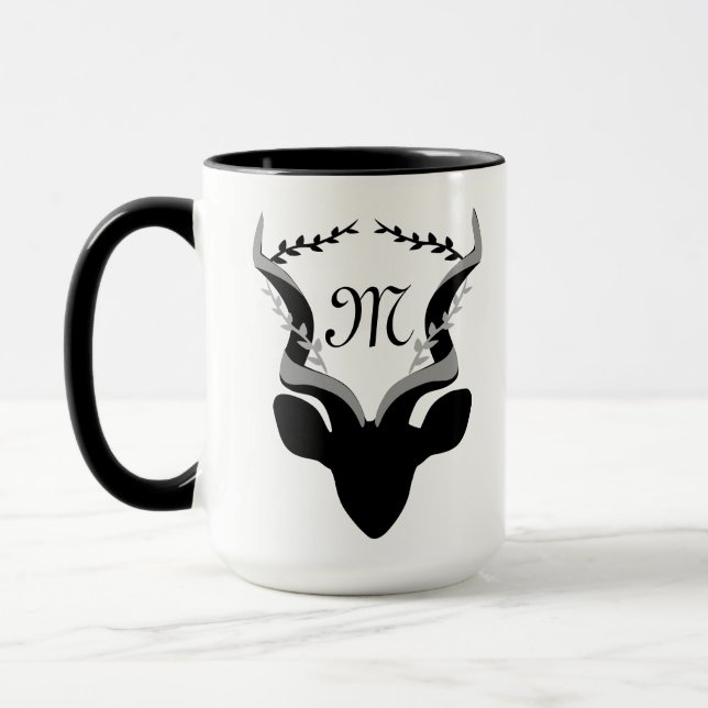 Dark Antelope Silhouette w Customized Monogram Mug (Left)