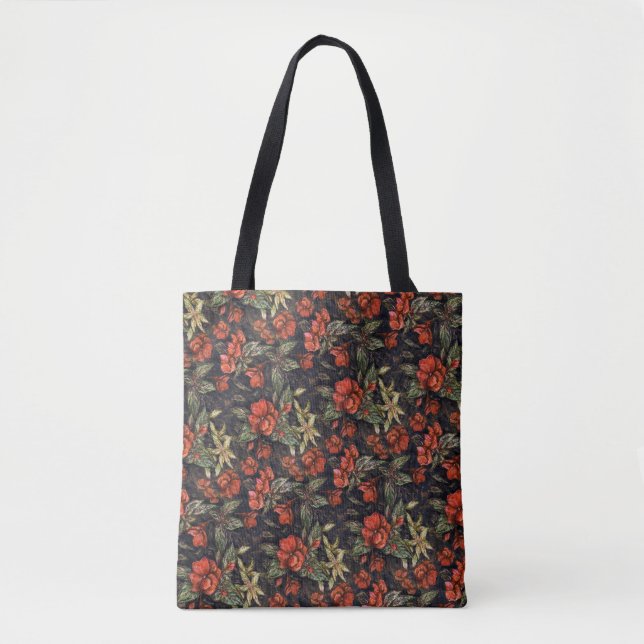 Dark Antique Balsam Flowers Pattern Tote Bag (Front)