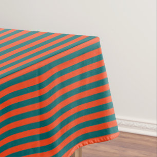 Dark Aqua Blue and Orange Coral Stripe Tablecloth