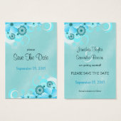 Dark Aqua Blue Floral Wedding Mini Save The Dates (Front & Back)