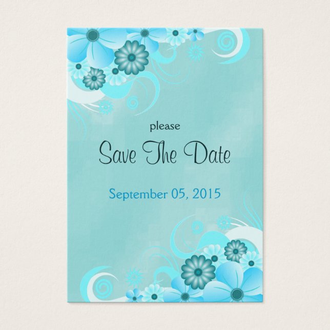 Dark Aqua Blue Floral Wedding Mini Save The Dates (Front)