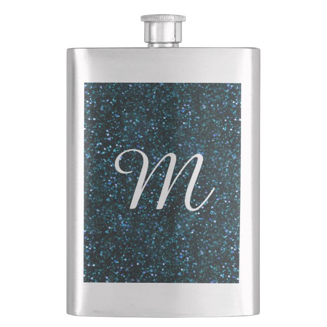 Dark Aqua Blue Glitter Flask (Front)