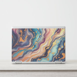 Dark Aqua Blue Purple Pink Gold Marble Art Pattern HP Laptop Skin