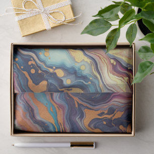 Dark Aqua Blue Purple Pink Gold Marble Art Pattern Tissue Paper