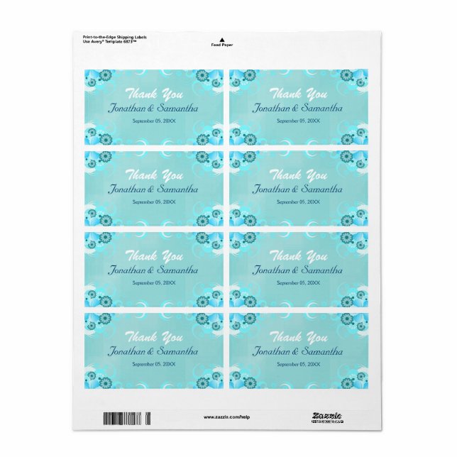 Dark Aqua Blue Teal Floral Large Wedding Favor Label (Full Sheet)