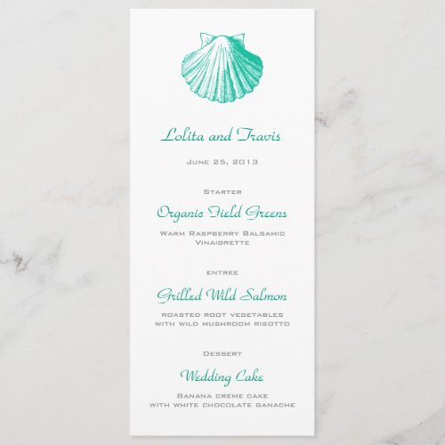 Dark Aqua Sea Shell Wedding Menu Card
